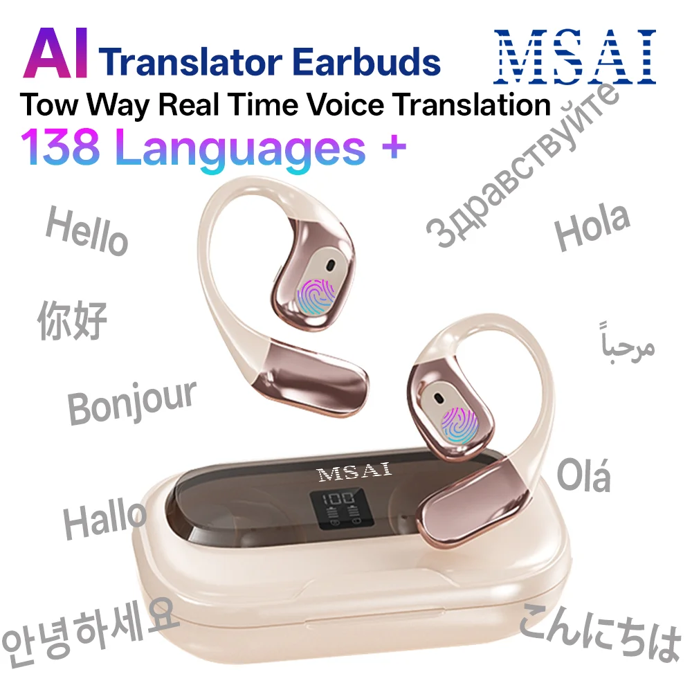 MSAI 138 Languages Wireless Translator Earbuds Multilingual Translate Bluetooth AI Headphones Tow Way Real Time Translation