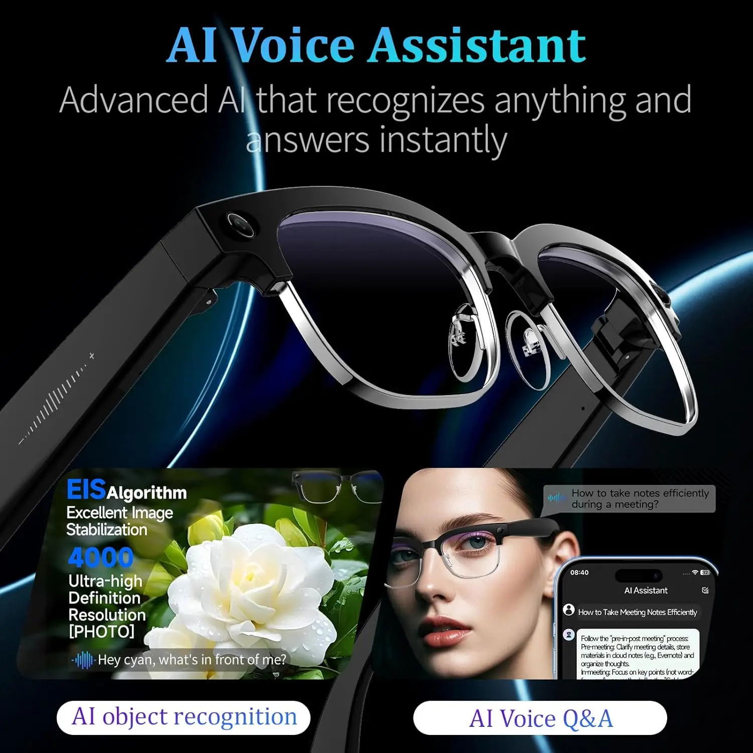 New Business 4K HD Color Change AI Smart Glasses 800W Pixel Camera 1080P Video AI Chat Music Player Call AI Sports Glasses Men - Image 6