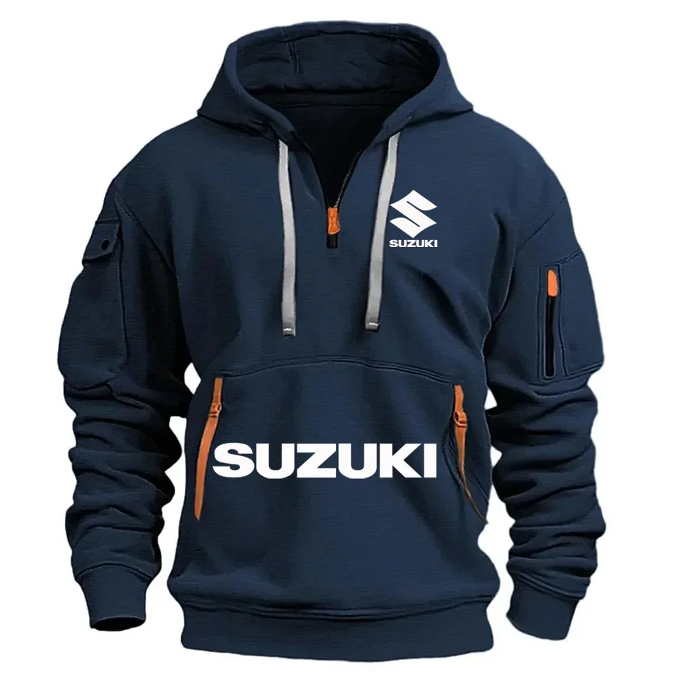 Suzuki new 2025 autumn and winter men's sweatshirt hoodie outdoor street sports casual brand print hoodie half zip sweatshirt