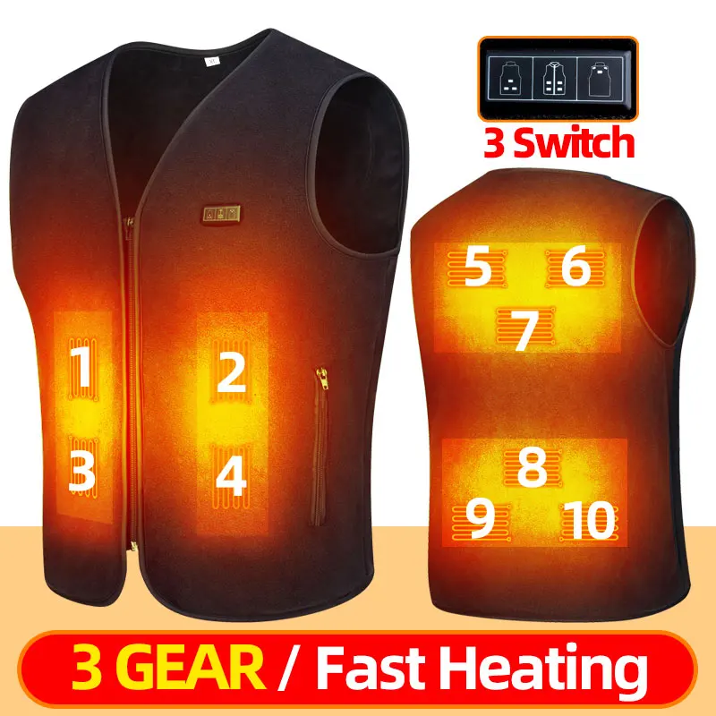 Smart Fleece Heated Vest Men USB Electric Self Heating Vest Women Rechargeable Heated Jacket Thermal Hunting Heated Clothes