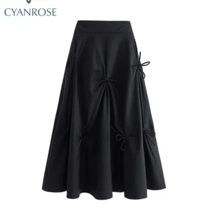 Harajuku Pleated Skirts High Waistfor Women High Waisted Skirt Lace Up Bow 2022 Elegant Fashion Skirts Midi Skirt Korean Style