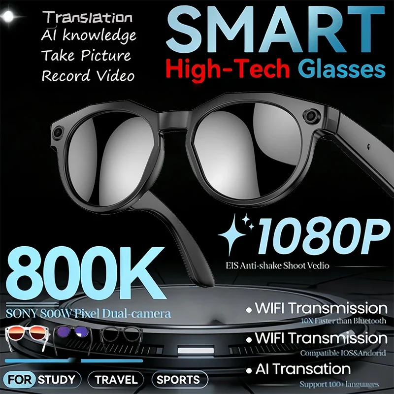2026New800W Camera AI Glasses Men Color-Changing Smart Translation Glasses Photo Video Recording Waterproof Call SmartSunglasses