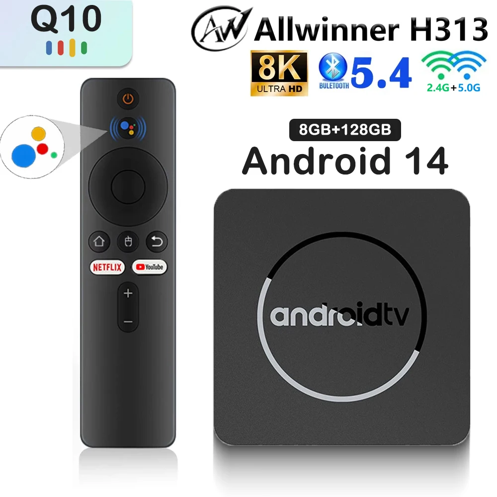 Android14 TV Box Q10 Allwinner H313 Supports 2.4G&5G Dual Wifi 8K 64G 128G Rom Set Top Box Media Player TV Box Voice Set Top Box