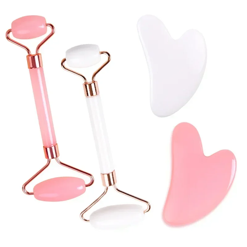 Natural Resin Jade Roller Gua Sha Scraper Set Double Chin Remover Facial Roller Pink Guasha Face Lift Massager Wrinkle Tools - Image 3