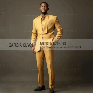 2025 Slim Fit Wedding Suit For Men 2 Pieces Gold Fashion Business Elegant Italian Style Tailcoat