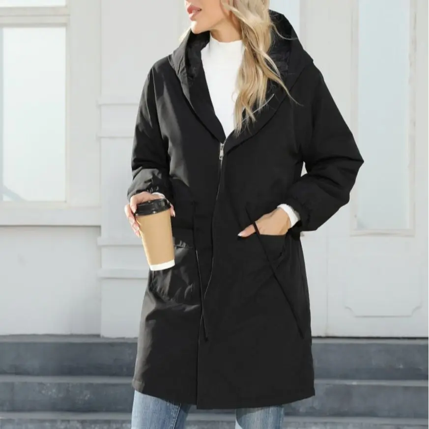 Autumn Winter New Fashion Women’s Solid Color Simple Basic Casual Trendy Velvet Hooded Jackets Female Clothes Trenches Coats - Image 4