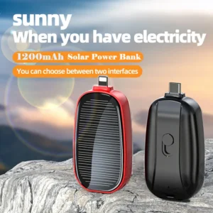 Solar Power Bank 1200mAh Portable Charger Keychain External Battery Charger Fast Charging Mobile Powerbank for iPhone Type C