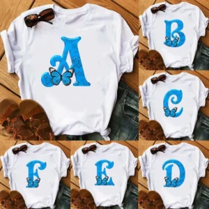 26 English Letters Butterfly Print T-shirt Short Sleeve Women Oversized T Shirt Tops Graphic T Shirts Harajuku Harajuku