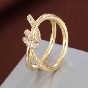Fashion Classic Knot Shaped Ring Women'S Cz Copper Ring For Gift Daily Wear