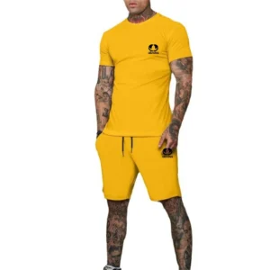 New Design Running two-piece Sets Mesh short sleeved T-shirt+shorts sets Sports Casual Men fitness Sportswear summer