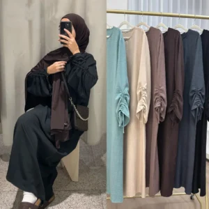 Eid Islamic Modest Dress for Women Abaya Lace-up Sleeve Morocco Casual Ramadan Vestidos Prayer Kaftan Dubai Muslim Long Robe