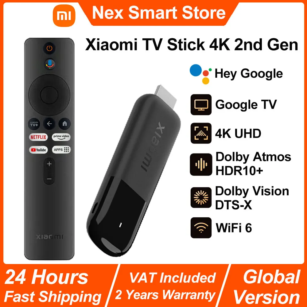 2025 Xiaomi TV Stick 4K 2nd Gen, Google TV, WiFi 6 Portable Streaming Media, Netflix Google Assistant, Smart TV Dongle BT5.2