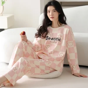 2Pcs/set women's pajamas spring and autumn long-sleeved trousers cartoon cute can be worn outside leisure and comfortable studen