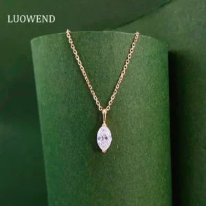 LUOWEND 100% 18K Rose Gold Necklace Women Shiny Marquise Cut GIA 0.50carat Real Natural Diamond Pendant Necklace Fine Jewelry