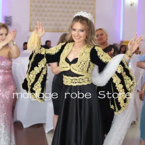 Black Gold Albanian Bride Wedding Dress for women cutomsized Lace Applique Fairy Long Sleeve Arabic Caftan Bridal Gown Kosova