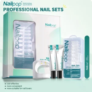 Nailpop Nail Tips and Glue Gel Nail Kit Fast Nail Extension Set with Soft Gel UV Lamp 600Pcs Semi Matte Nails and Files Tools