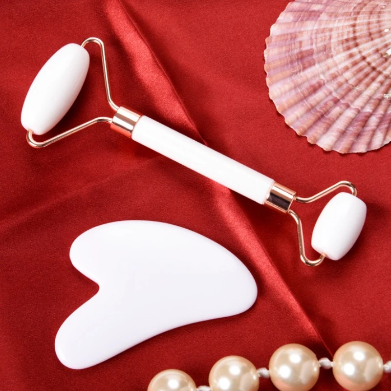 Natural Resin Jade Roller Gua Sha Scraper Set Double Chin Remover Facial Roller Pink Guasha Face Lift Massager Wrinkle Tools
