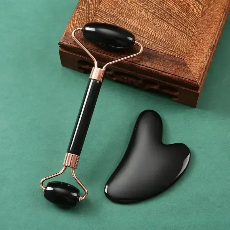 Natural Resin Jade Roller Gua Sha Scraper Set Double Chin Remover Facial Roller Pink Guasha Face Lift Massager Wrinkle Tools - Image 5