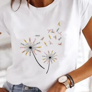 Explosive Dragonfly Butterfly Print Base Top Loose Women's Short-sleeved T-shirt Round Neck Oversized T Shirt Women Clothes TEE