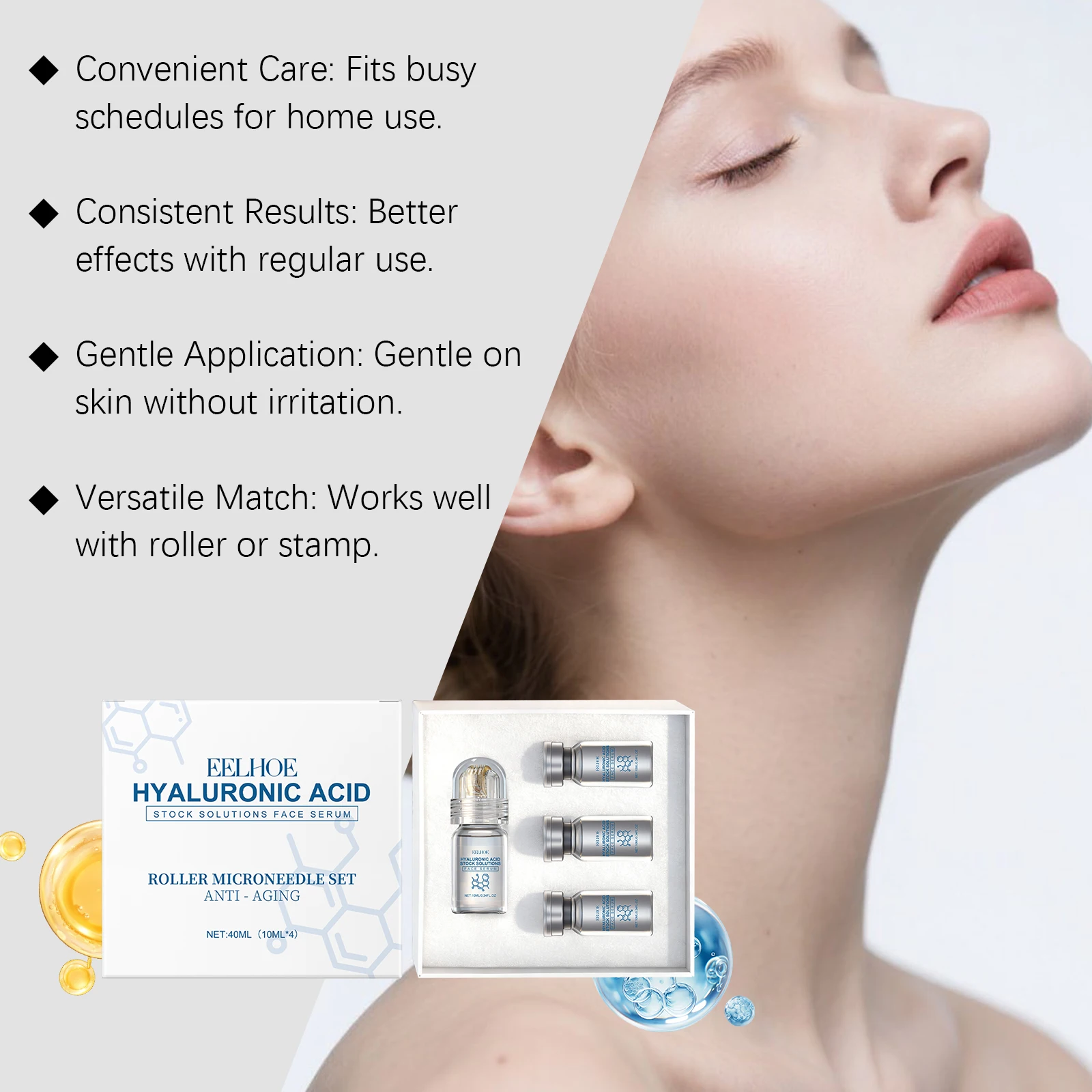 Niacinamide Microneedle serum Facial serum Kit 0.25mm Moisturizing Skin nourishing Winter skincare Face Roller Day cream 30ml - Image 6