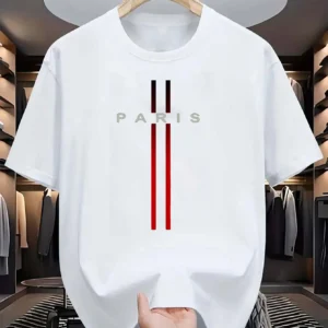 Men's 100% pure cotton summer casual loose fashion Paris letter printed comfortable round neck short sleeved T-shirt top