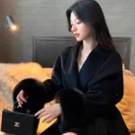 Woman Solid Lace Up Faux Fur Sleeve Jacket Elegant Mid-length V-neck Woolen Blend Coat 2026 Spring Casual Fashion Scarf Outwears