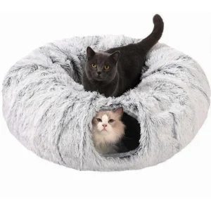 Winter New Arrival Plush Cat Tunnel Bed Foldable Two-in-One round Warmth Pet Nest Thickened Cozy Cuddly Cat Hideaway