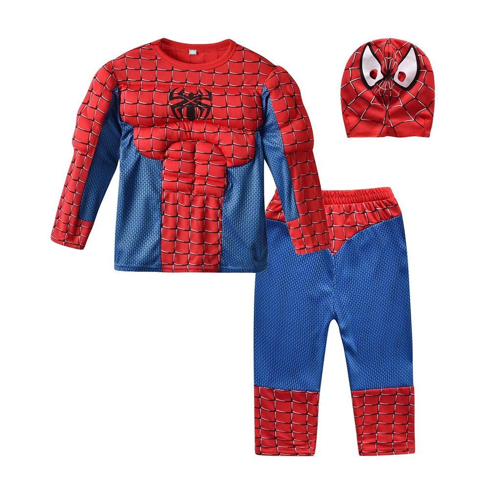 Spiderman Costume Spider-Man Muscle Suit Cosplay Superhero Avengers Boys Girls Long Sleeve Top Pant Cape Halloween Birthday Gift - Image 2