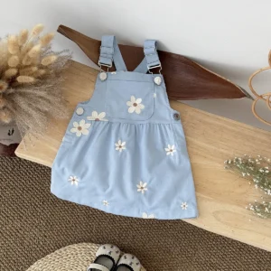Toddler Infant Girls Denim Dresses Flowers Embroidery Strap Knee-Length Kids' Dresses One-piece 0-3 Years Overall Girl Clothes