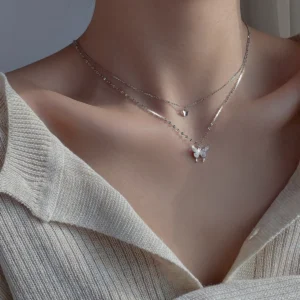 New Shiny Butterfly Necklace Ladies Exquisite Double Layer Clavicle Chain Necklace Jewelry for Ladies Gift