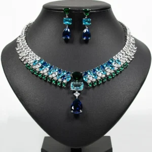 Luxury Multi-colour Jewellery Teardrop Zirconia Women's Summer Necklace Earrings Accessory Set Party Prom Dinner Festivals M-355