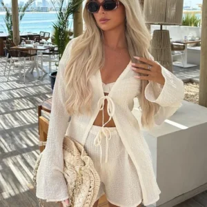 Women's Crochet Hollowed Out Lapel Single Breasted Top Set Chic Solid Printed Wide Leg Pants Suits 2024 Commuter Vacation Outfit