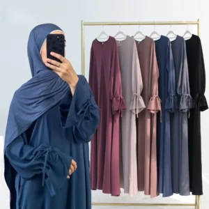 Ramadan Eid Plain Black Abaya Dubai Women drawstring Islam Muslim Maxi Kaftan Dress Kebaya Caftan Marocain Robe Femme Musulmane