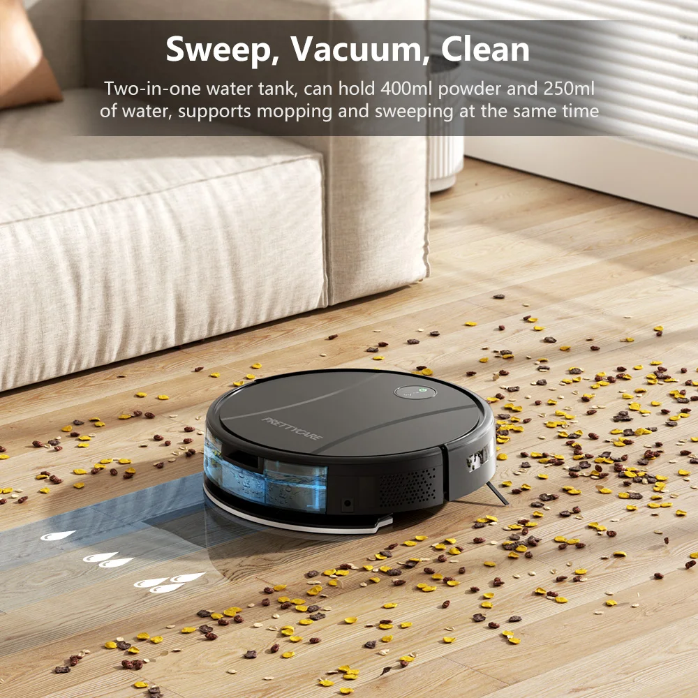 PrettyCare C2 Robot Vacuum Cleaner and Floor Mop, 5000Pa Suction, Robot Vacuum Cleaner with Auto Carpet Boost, Alexa/WiFi/App - Image 3