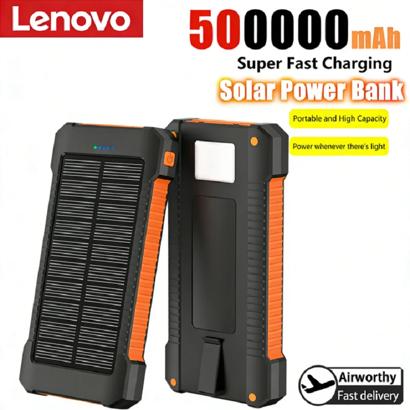 Lenovo 500000mah Solar Power Bank Portable Large Capacity Super Fast Charging Outdoor External Battery For Huawei Iphone Samsung
