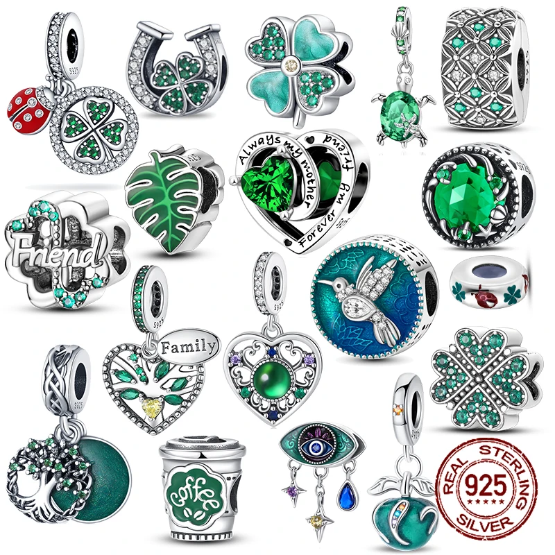 925 Sterling Silver Green Series Flower Tree Apple Pendant DIY Fine Beads Fit Original Charms Bracelet Women Jewelry Diy