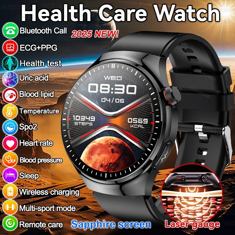 2025 New GUHUAVMI Accurate Blood Lipid Uric Acid Smart Watch Men Women ECG+PPG Blood pressure Bluetooth call Health Smartwatches
