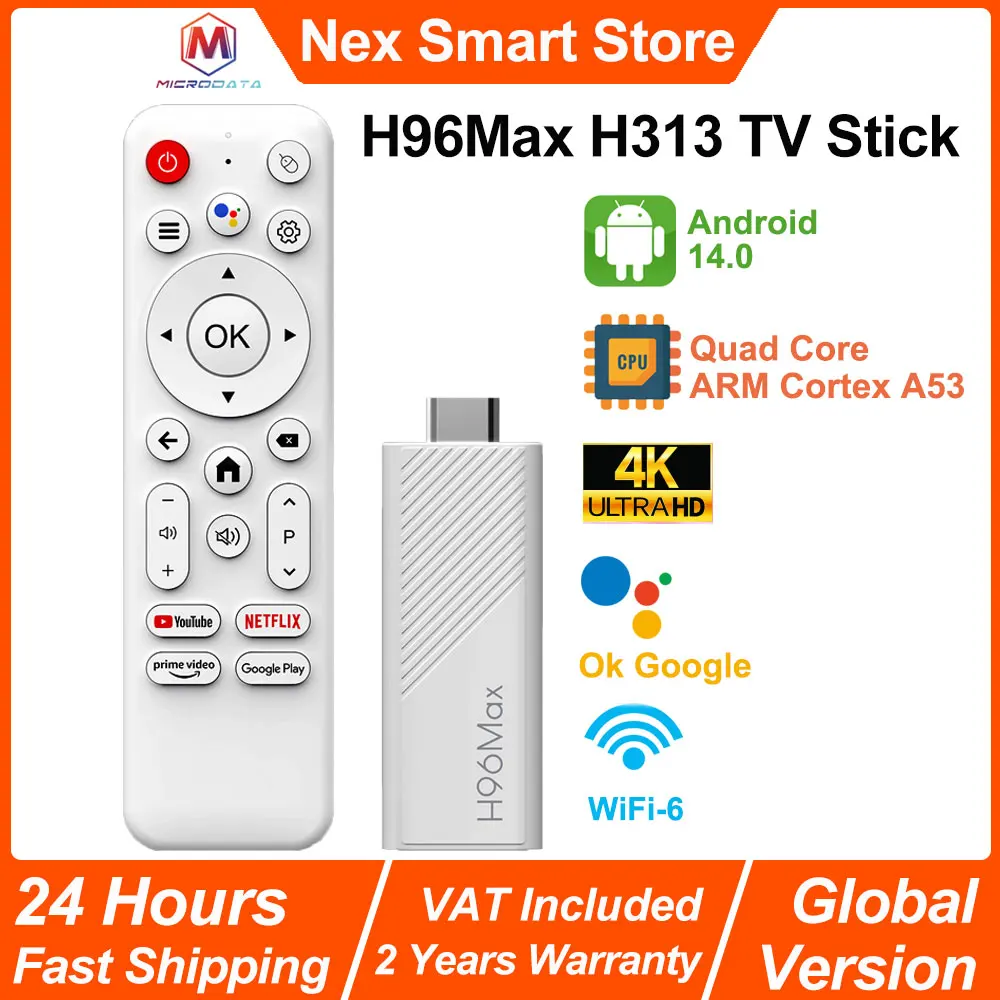 NEW H96Max H313 TV Stick 4K, Android TV 14, Quad Core ARM Cortex A53, WiFi 6 Portable Streaming Media, Netflix Smart TV Dongle