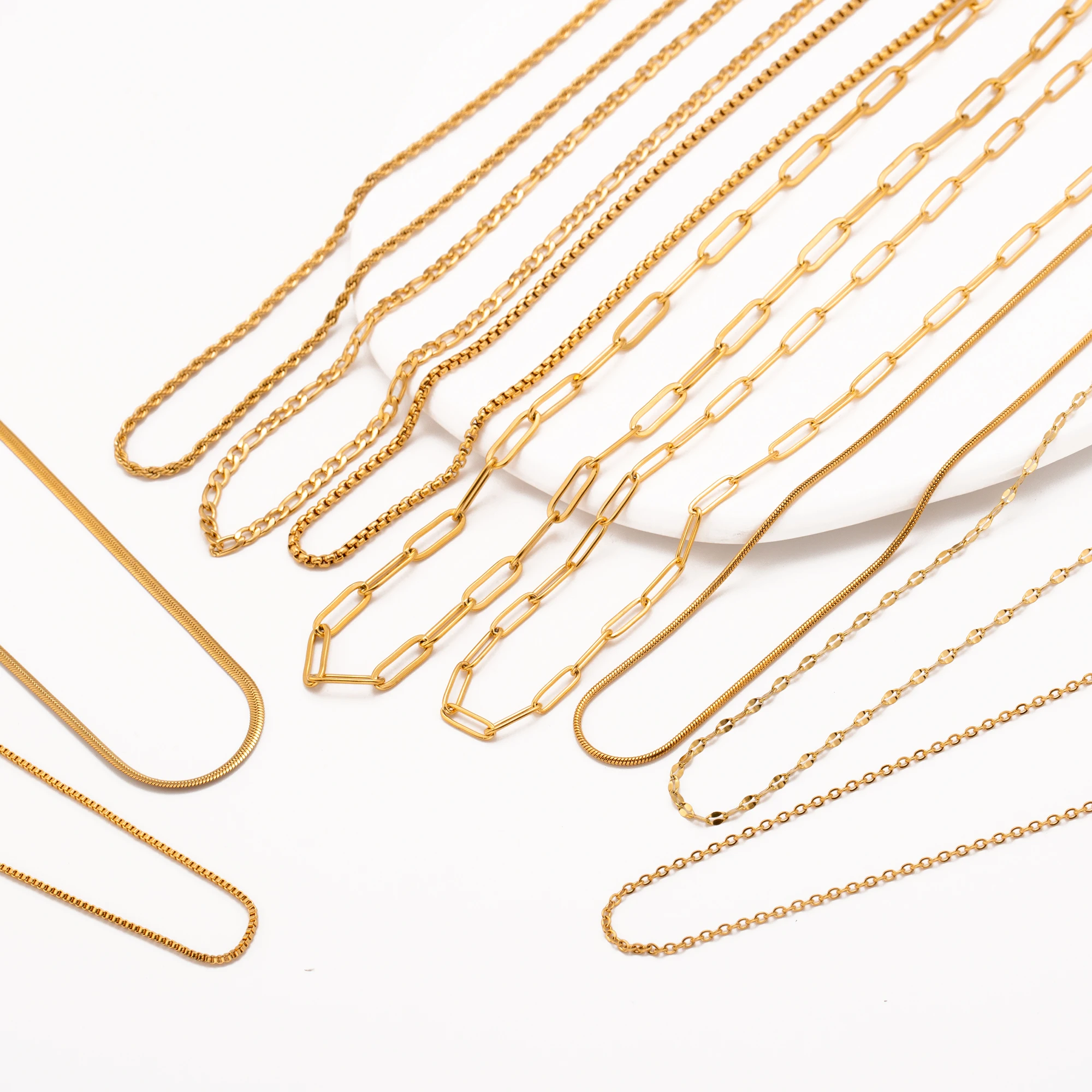 5pc 18K Gold Color PVD Plated Stainless Steel Cuba Cross O Ripple Twisted Chain Necklace Adjustable Chain DIY Necklace Wholesale - Image 2