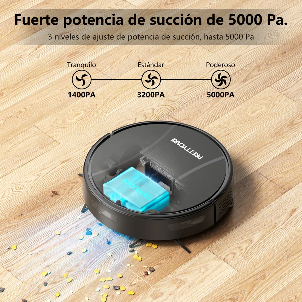 PrettyCare C2 Robot Vacuum Cleaner and Floor Mop, 5000Pa Suction, Robot Vacuum Cleaner with Auto Carpet Boost, Alexa/WiFi/App - Image 2