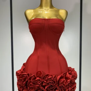 Women Sexy Strapless Backless Flower Embellished Mini Bandage Dress Bodycon Celebrity Party Cocktail Evening Party Club Dresses