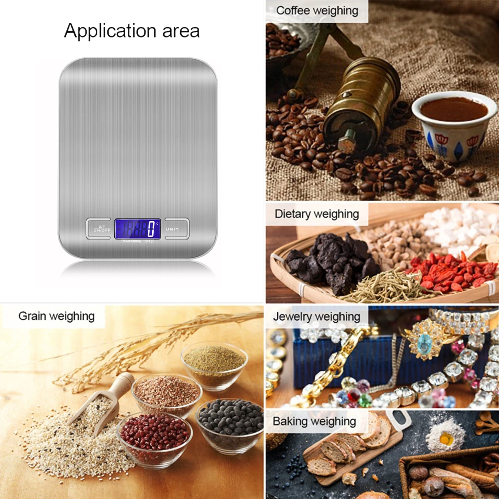 New 5kg/1g Portable Kitchen Scale Coffee Electronic Scale Stainless Steel Surface LCD Backlit Kitchen Food Scales Weighing Tool - Image 3