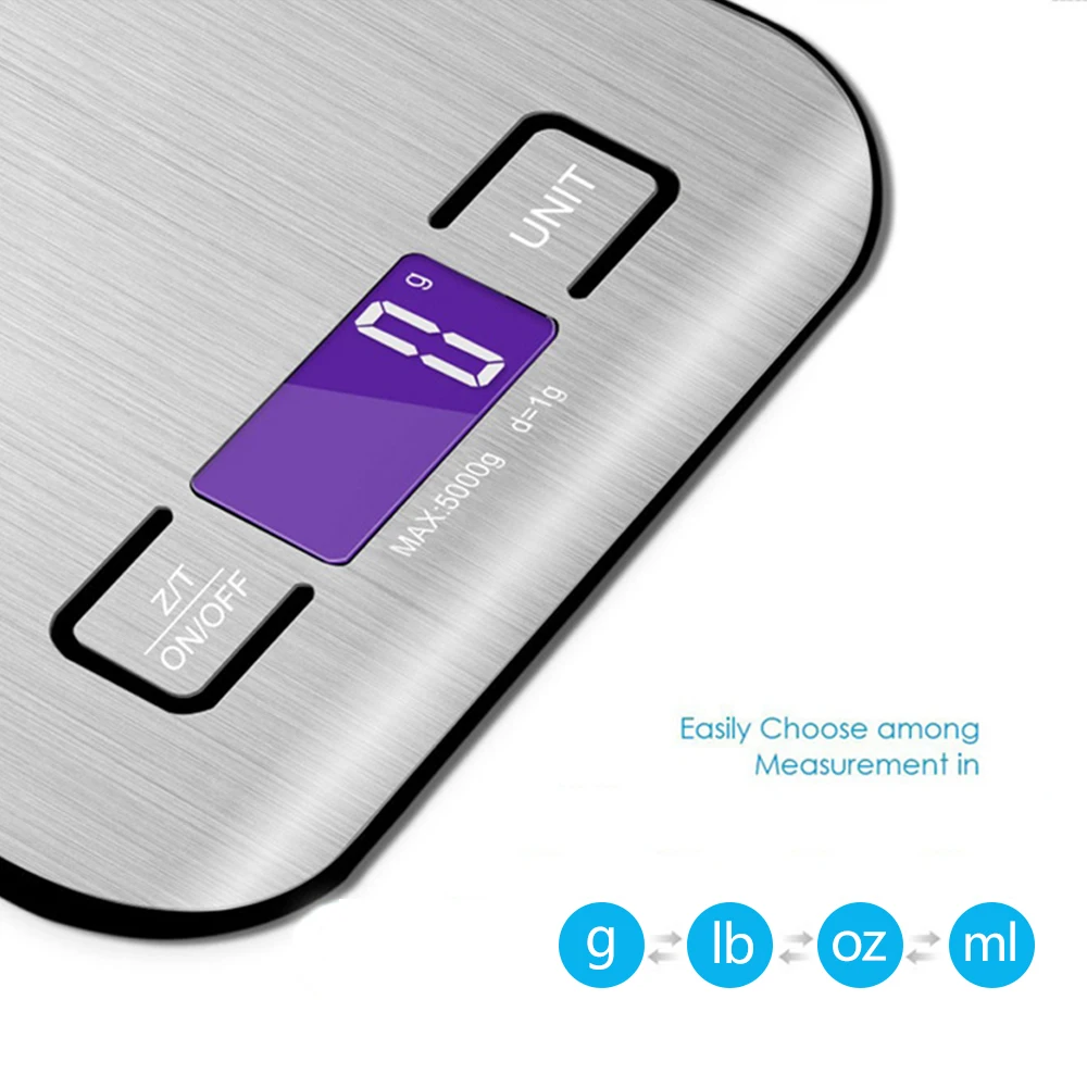 New 5kg/1g Portable Kitchen Scale Coffee Electronic Scale Stainless Steel Surface LCD Backlit Kitchen Food Scales Weighing Tool - Image 2