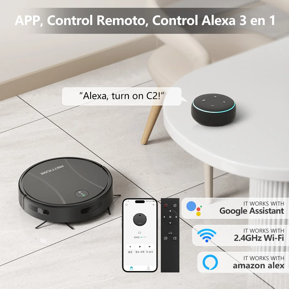 PrettyCare C2 Robot Vacuum Cleaner and Floor Mop, 5000Pa Suction, Robot Vacuum Cleaner with Auto Carpet Boost, Alexa/WiFi/App - Image 6