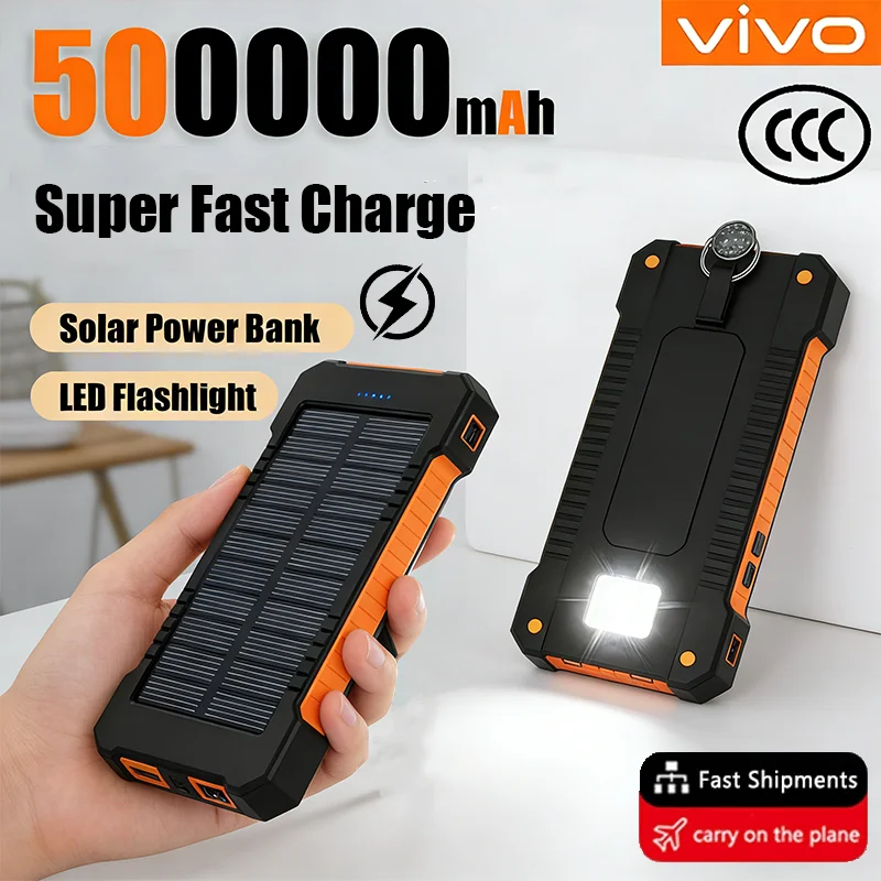 Vivo 500000mAh Solar Power Bank Large Capacity Super Fast Charging Outdoor Portable External Battery for iPhone Huawei Samsung