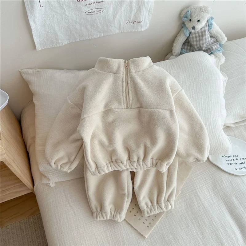 Kids Fleece Warm Set Winter Plus Velvet Outfits Long Sleeved Pullover Tops+Pants 2Pcs Autumn Children's Casual Clothing Suits - Image 3