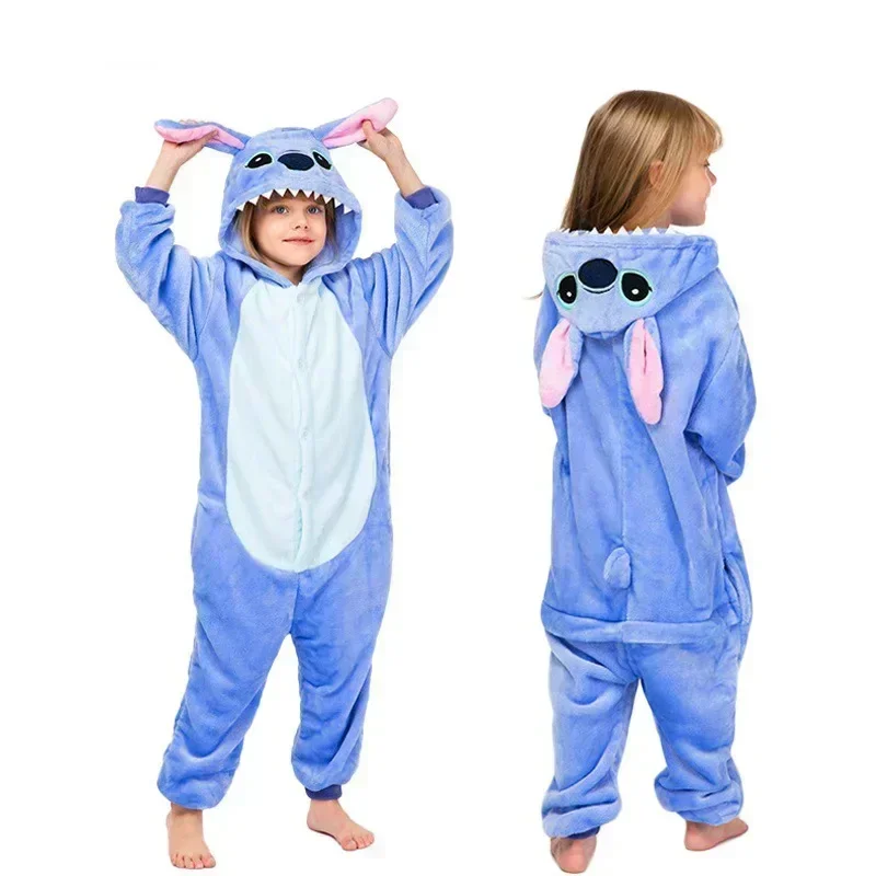 Disney Lilo & Stitch Anime Cosplay Pajama Plush Kigurumi Onesies Winter Warm Clothes for Boys Girls Christmas Gifts