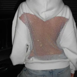 American Gothic Sexy Hollow Mesh Hoodie Y2K Clothes Womens Fashion Translucent Pullover Sweatshirt Casual Long Sleeves Jacket