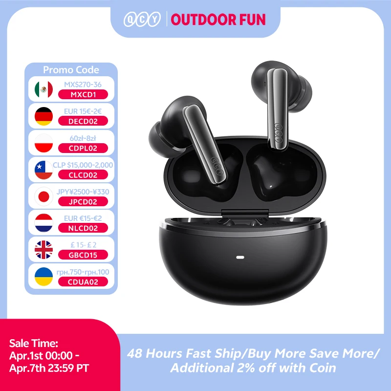 QCY MeloBuds N70 Adaptive ANC Wireless Earbuds Bluetooth 6.0 LDAC Hi-Res Audio 6 Mics Wireless Charging Earphones 50Hrs IPX5