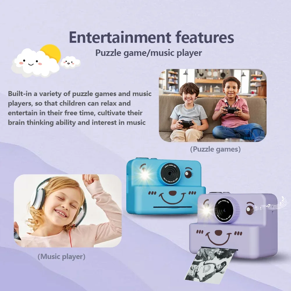 Kids Digital Camera With Instant Print Mini Printer 2.8inch Video Portable Thermal Instant Photo Print Kids Camera With Printer - Image 4